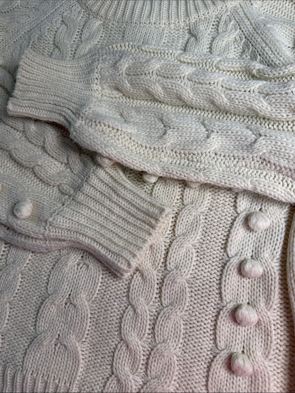 Pink Diamond Textured Chunky Knit Crewneck Sweater - Ivory/Cream - Picture 10 of 15